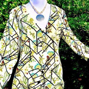 WAYF HENDRIX PRINT V-NECK ABSTRACT FLORAL LONG SLEEVE SHEATH DRESS M NWT